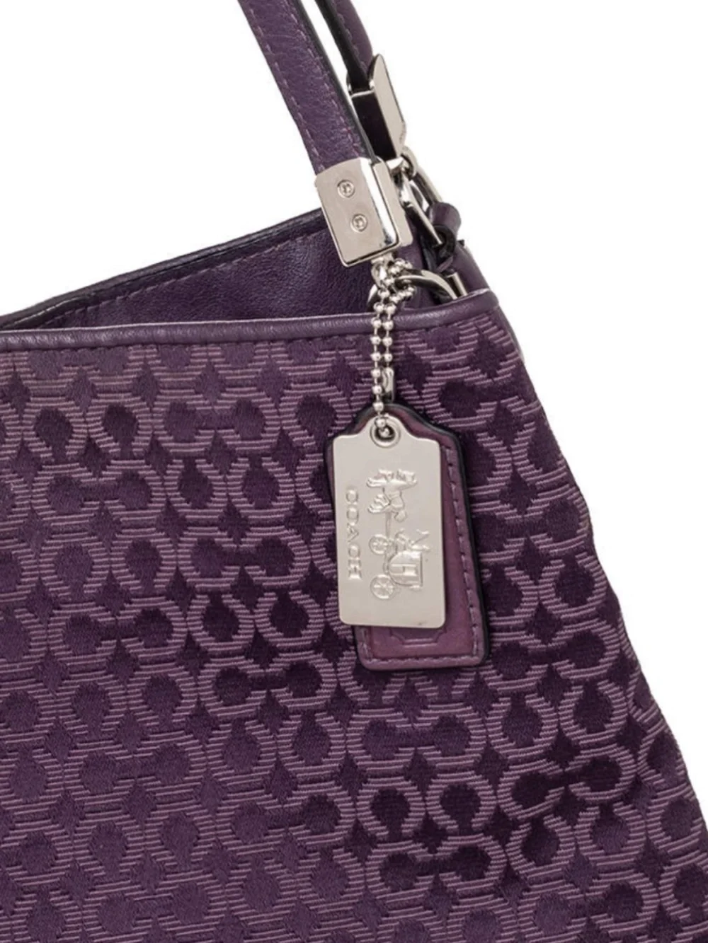 Coach Purple Madison Phoebe Signature Needlepoint Jacquard  & Leather Op Art Bag - Picture 3 of 12